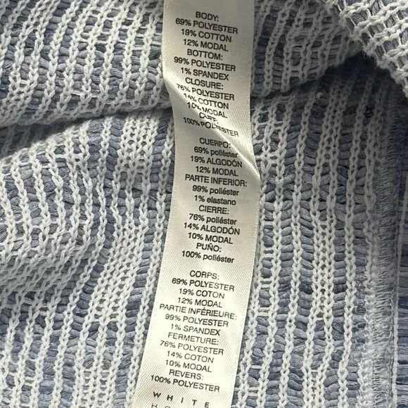 NEW WHBM Blue Tweed‎ Fringe Open Front Jacket Old Money Career Preppy XL